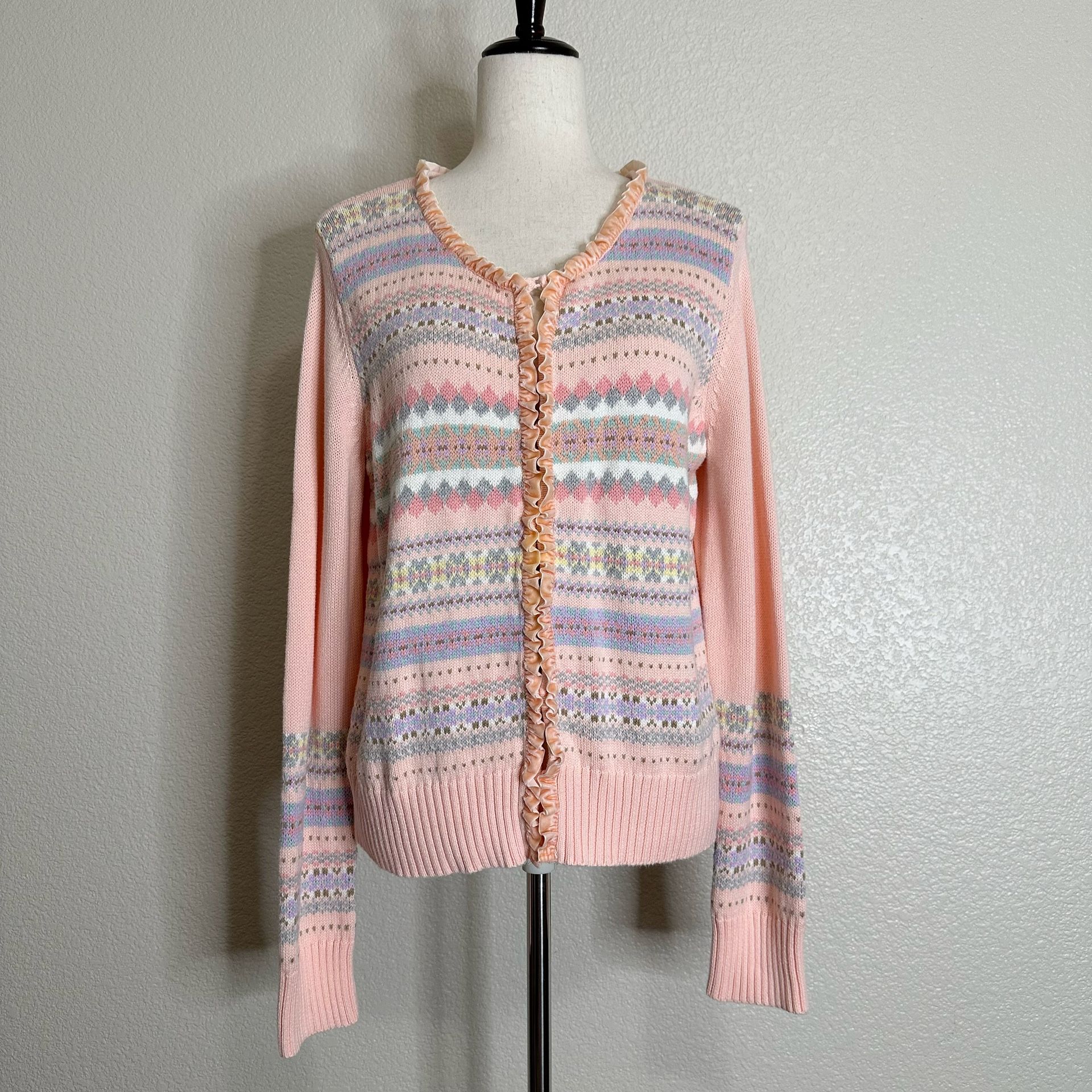 Crazy Horse Liz Claiborne Vintage Velvet Ruffle Knit Cardigan, Size XL