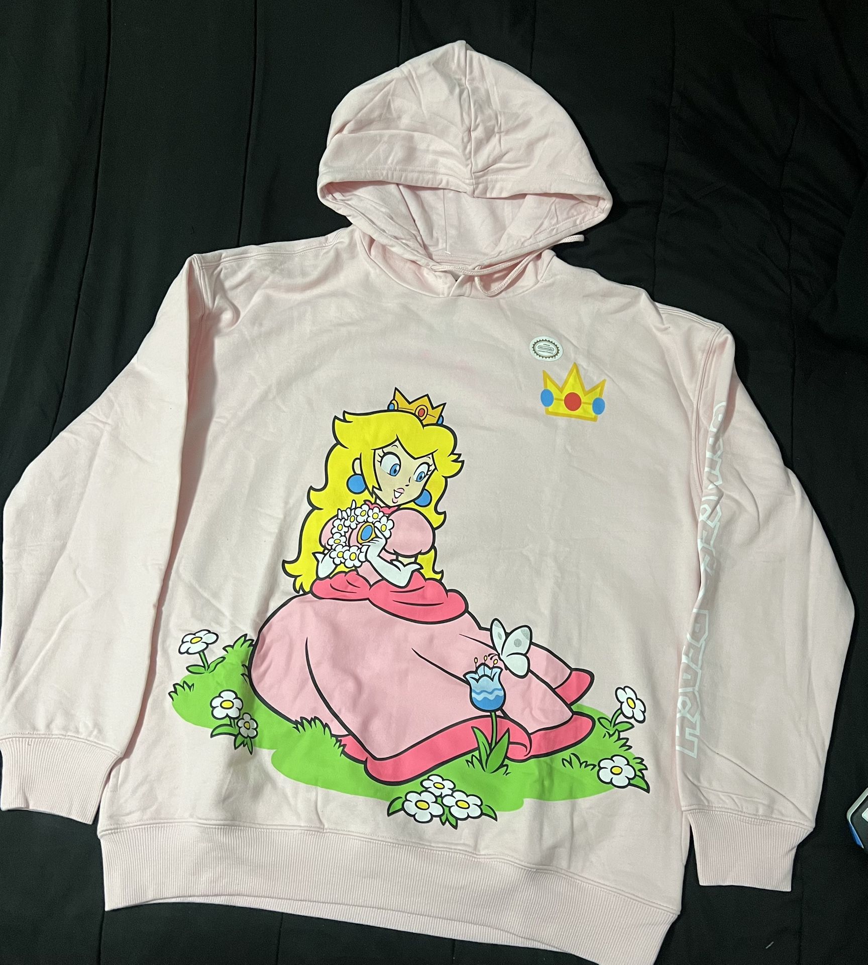 Official Nintendo Super Mario Princess Peach Pink Hoodie Size MD -Hybrid Apparel