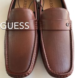 (NEW) (1 AVAILABLE) MEN’S GUESS BROWN DRIVING LOAFERS - SIZE: 13 MEDIUM