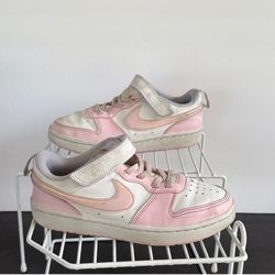 Nike Court Borough Low Pink Recraft Kids Sneakers Size 1 Shoes Strap Adjustable