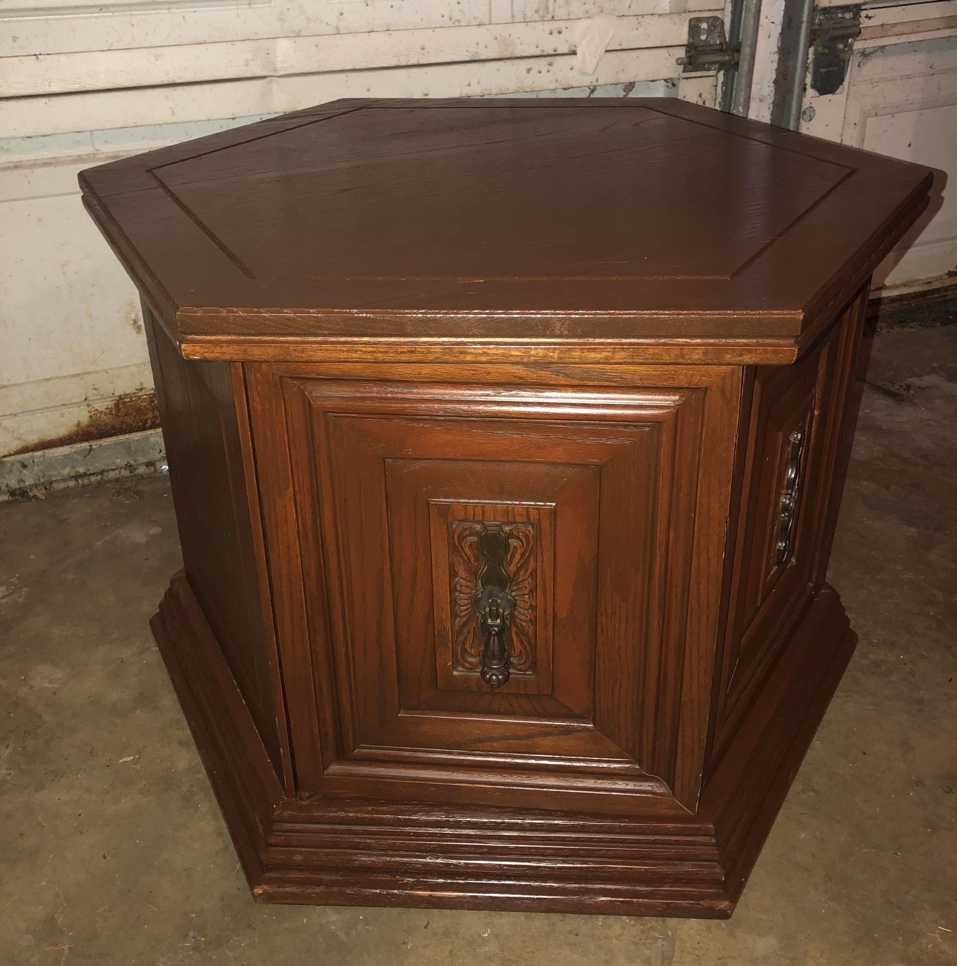Vintage Hexagonal Wooden Storage Side/End Table