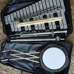Brand New Percussion Set, Bells, Practice Pad, Stand, Music Rest, Sticks, Mallets And Case 