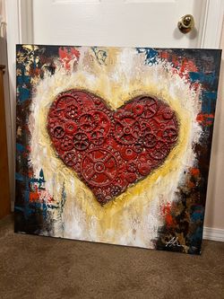 3D Heart Original Signed Mixed Media Canvas Art