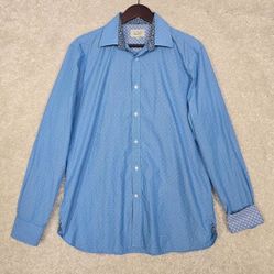 Ted Baker Endurance Shirt Mens 16.5 Blue Button Up Long Sleeve Textured Office 