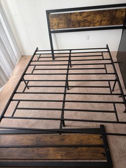 Queen size bed frame used wood grain