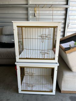 Modern Furniture Style Dog Crate End Table – White & Gold – Like New