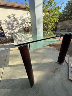 Glass Top Dining Table with Wood Legs