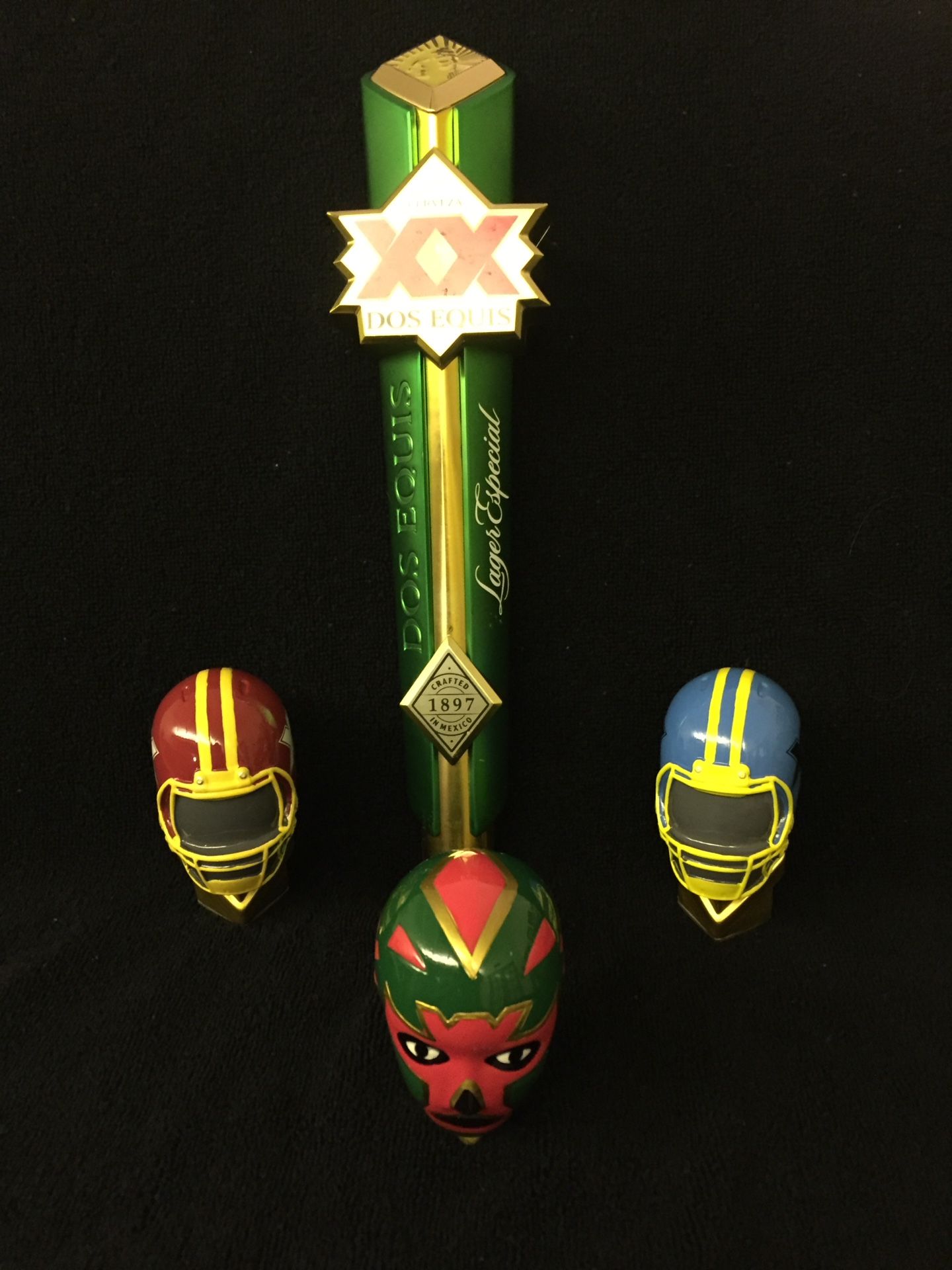 Dos Equis Lager Especial Beer Tap Handle w/ Lucha Libre Topper ~ New in Box ~14"