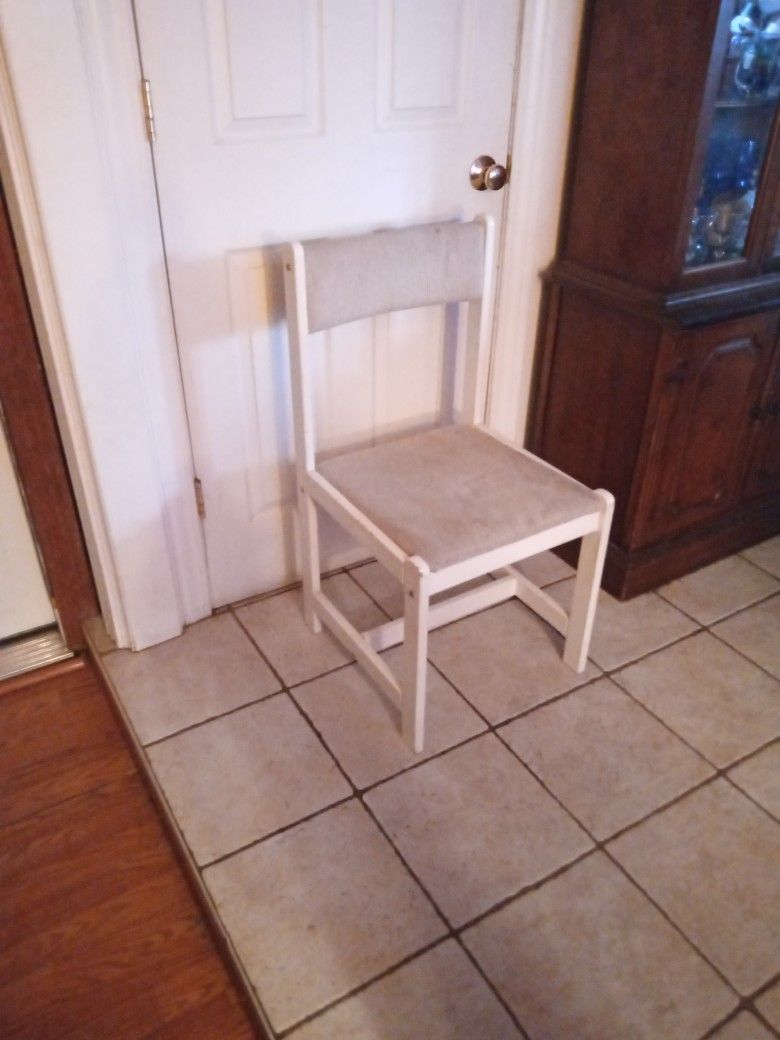 White Wooden Chair With Tan Cushion Seat