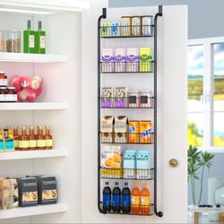 6-Tier Over The Door Pantry Organizer Rack, Over The Door Organizer with 6 Full Baskets, Heavy-Duty Metal Hanging 