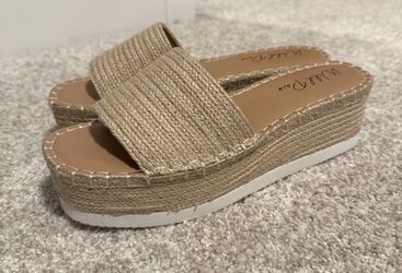 Beige Braided Espadrille Wedge Slide Sandals Comfort Lightweight Women’s 11 (never worn!)