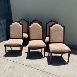 Set of 6 Carved Wood Upholstered Dining Chairs – Traditional Style