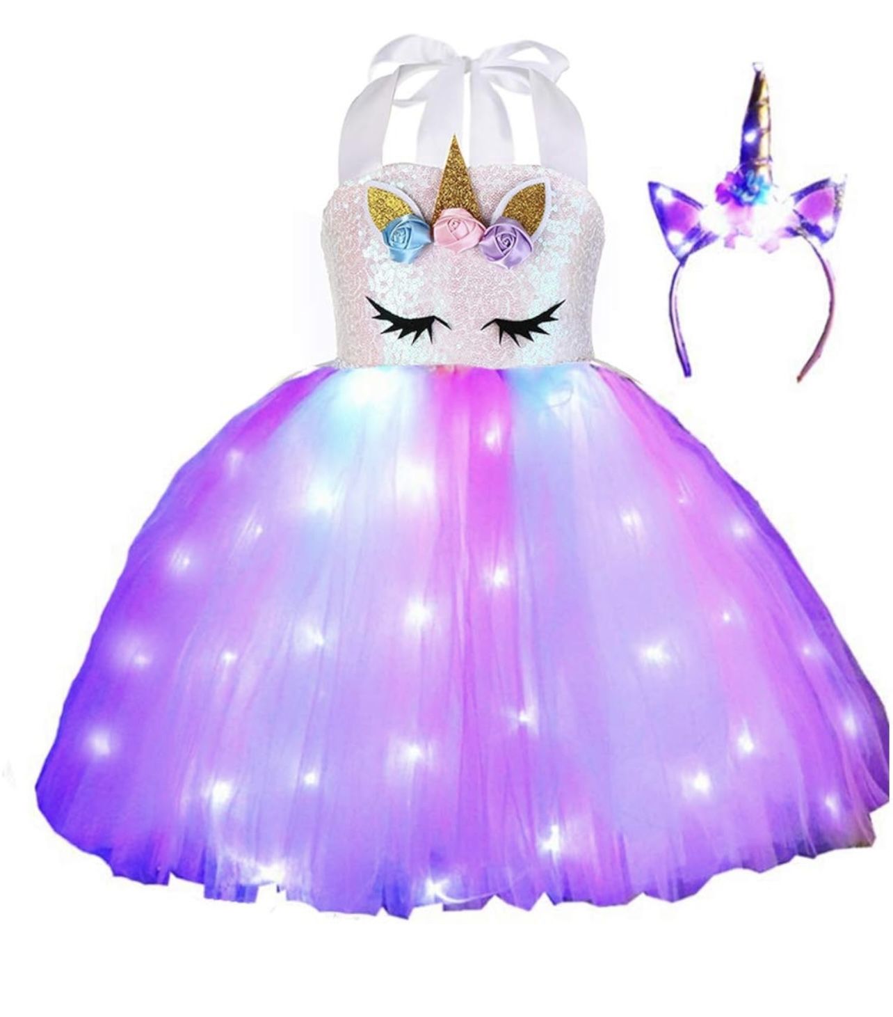 Girls Unicorn Costume Dress Up LED Light Up Unicorn Tutu