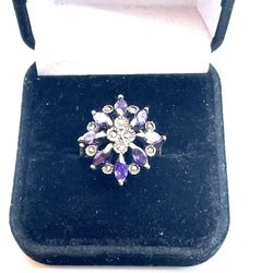Sterling Amethyst And Marcasite Ring 7