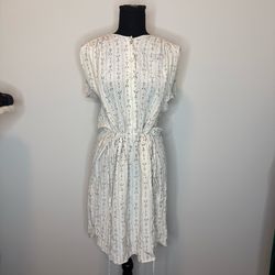 Amour Vert Ivory Patterned Button-Front Midi Dress