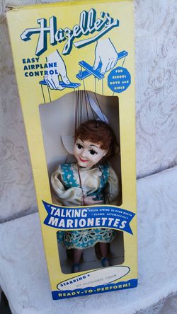 Hazelles "Talking Marionette" doll from from the 1950,s. Very rare and collectible, like new in box, made in Kansas city.