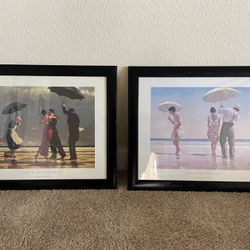Jack Vettriano black wooden framed prints (2) 22" x 19"