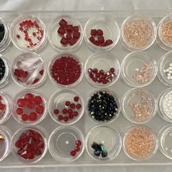Jewelry Making Crystal Beads Red/Peach/Asst Czech/Swarovski Assorted Sizes in Plastic Storage