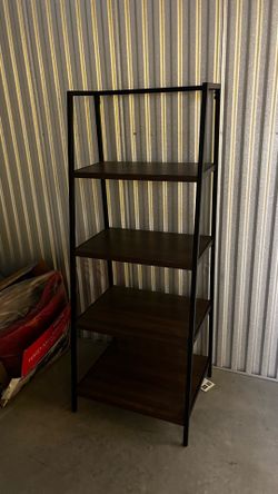 Modern 4-Tier Ladder Bookshelf – Dark Wood & Metal