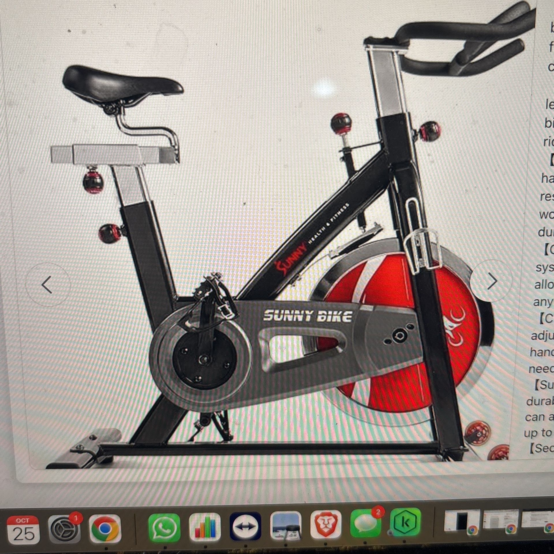 Sunny Health & Fitness Heavy Duty Indoor Stationary Exercise Bike For $225 Or Best Offer