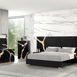 BLACK GOLD FINISH QUEEN OR EASTERN KING SIZE BED FRAME OVERSIZED HEADBOARD