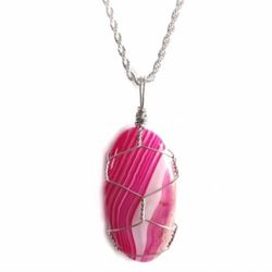 Sterling silver rope necklace with wire wrapped pink agate pendant 20 inch new
