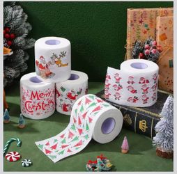 COHEALI Merry Christmas Toilet Paper 5 Rolls Merry Christmas Santa Claus Printed Disposable Paper Towels Xmas Theme Design Hand Roll Towels, 3.93X3.14