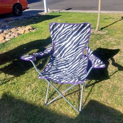 Zebra Print Camping Chaur..folds Out With Carryinhbbag And Side Pocket..Brand New!