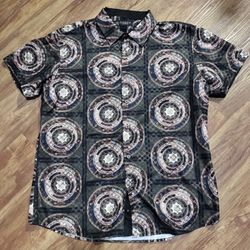 Chuxx Italy design Men’s Shirt size XL Slim Fit Short Sleeve Dark Green Yellow G