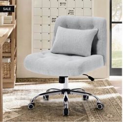 Armless Fabric Office Desk Chair with Wheels, Cross Legged Wide Seat Chair, Modern Home Office Chair