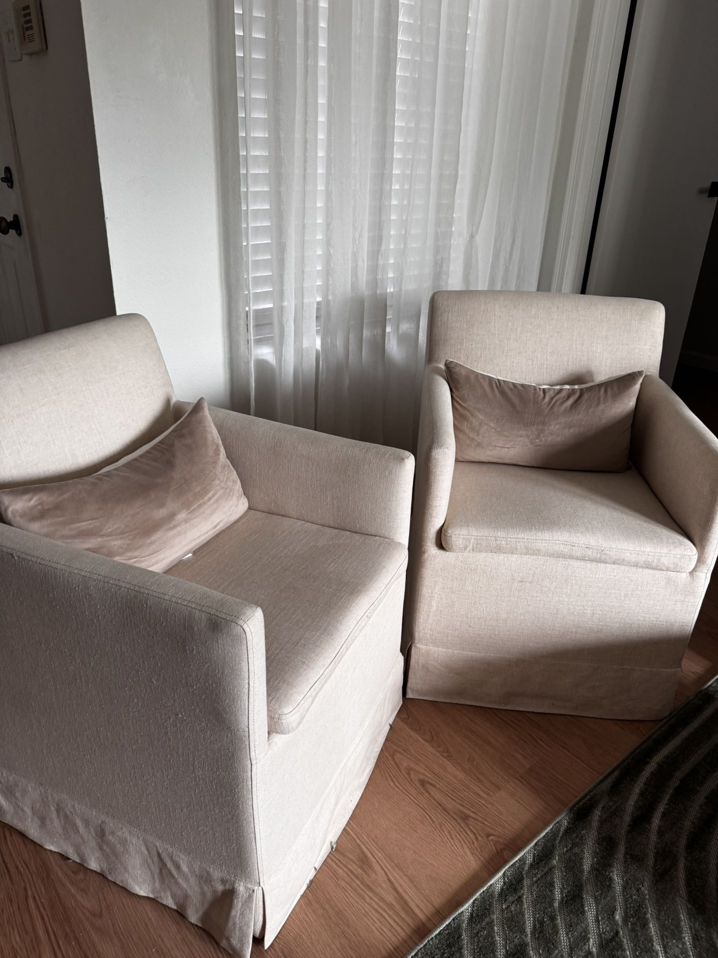 2 Classic Linen Rolling Dining Chairs