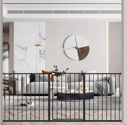 WAOWAO Triple Lock Baby Gate Extra Wide 72.04-76.77" Pressure Mounted Walk Through Swing Auto Close Safety Black Metal Dog Pet Puppy Cat for Stairs,Do