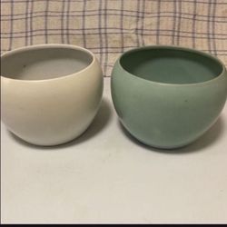 Two Painted Metal 5" Flower Pots In Great Condition