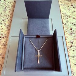 David Yurman 18k Gold, Sterling Silver Crossover Cross Pendant W/ Chain Necklace