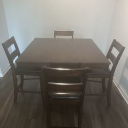 Dark Wood Dining Table Set with 4 Chairs