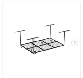 NEW IN BOX FLEXIMOUNTS OHK Series 48 in. W x 72 in. D x 22-40 in. H Black Ceiling Mounted Overhead Garage Storage Rack with Accessory Hooks