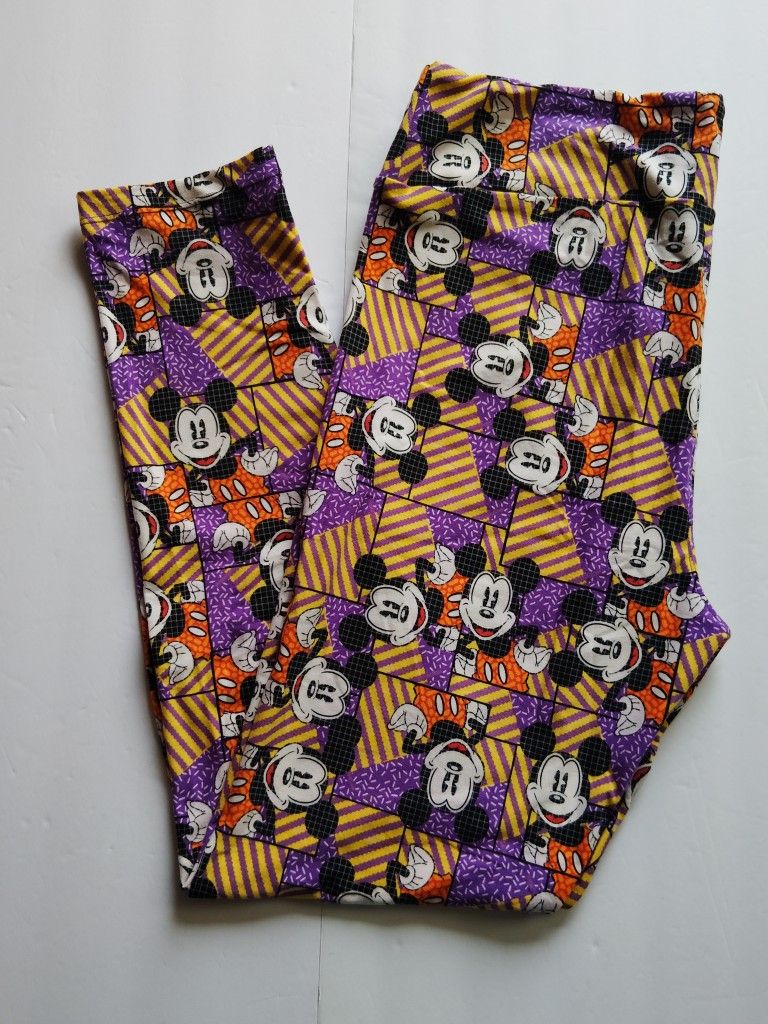 LuLaRoe Leggings Disney Mickey Mouse Multicolor Geo Print ~ Tall & Curvy