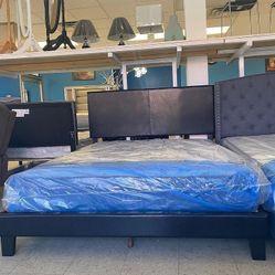 Black Pu Leather Queen Panel Bed Frame Cama//King,full, Twin Size Available/Mattress Sold Separately 