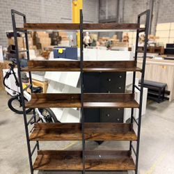 5-Tier Bookshelf, Double Wide Bookcase Storage Shelves, brown $99 