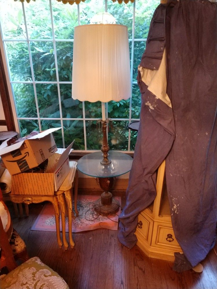 Antique Glass And Brass Floor Lamp