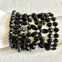 Black Beaded Bracelet Bundle Of 7