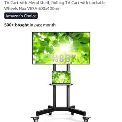 TV Stand Rolling TV Stand, Mobile TV Stand on Wheels 32-85 Inch Screens up to 132 lbs, Height Adjustable Mobile TV Cart with Metal Shelf