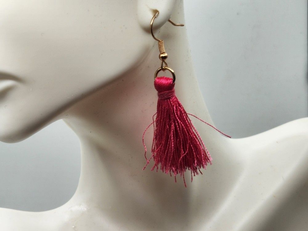 Blue and Pink Fringe Earrings
