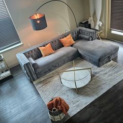 Gray Sectional Tufted couch 