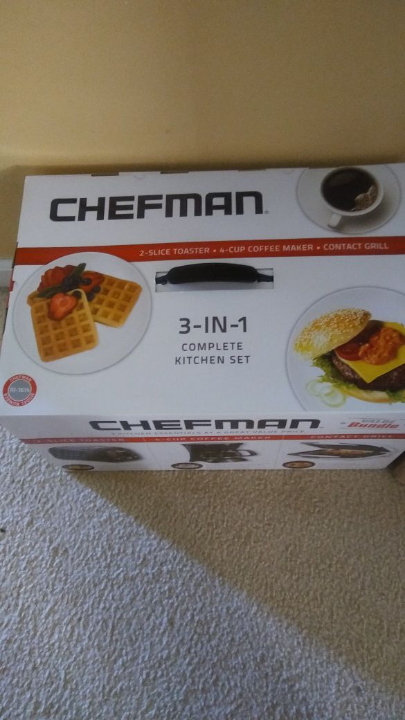 Chefman- 3-IN-1 Toaster,Coffeemaker & Contact Grill