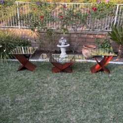 3-Piece Glass Top Coffee and End Table Set