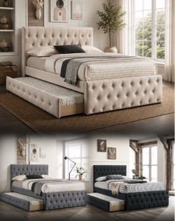 Tufted Upholstered Bed Frame with Trundle