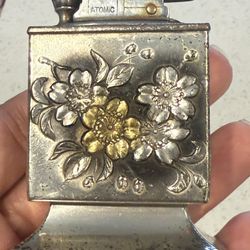 Vintage LIGHTER Fine Japanese Japan Silver Gilt Metal Ornate Floral Design 3"