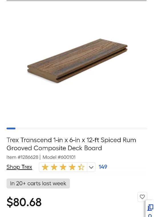 Trex Transcend Grooved Composite Deck Board - Spiced Rum