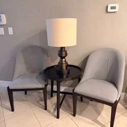 Beautiful two accent chairs+real wood center table+table lamp
